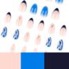JP4033-Serene Blue Water Marble French Press Ons | Effortless Almond Nails