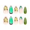 JP3477-Slice of Paradise: Tropical French Almond Press-On Nails with 3D Blooms (Jade Green, 30-Piece Set) ✨🌺