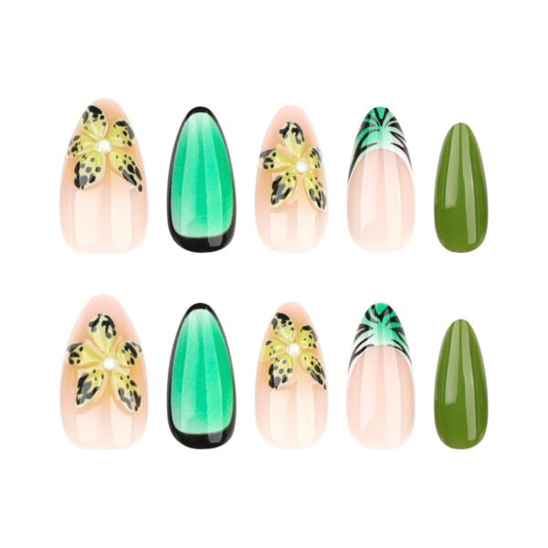 O1CN01M9HfjG2NGHtvB9krF_!!4234819935-0-cib JP3477-Slice of Paradise: Tropical French Almond Press-On Nails with 3D Blooms (Jade Green, 30-Piece Set) ✨🌺