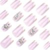 JP3428-Effortlessly Chic: Reusable Gold French Tip Nails with Heart Accent (No Salon Needed!)
