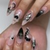 JP3564-Gothic Romance Press Ons: Black Ombré, Hearts & Chrome Crosses ​​*Rebel Elegance - Reusable, Waterproof & Effortlessly Removable​​*