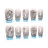 SP165-Nautical Chic: Royal Blue Cat Eye French Tips with 3D Butterfly Charms ✨