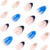 JP4033-Serene Blue Water Marble French Press Ons | Effortless Almond Nails