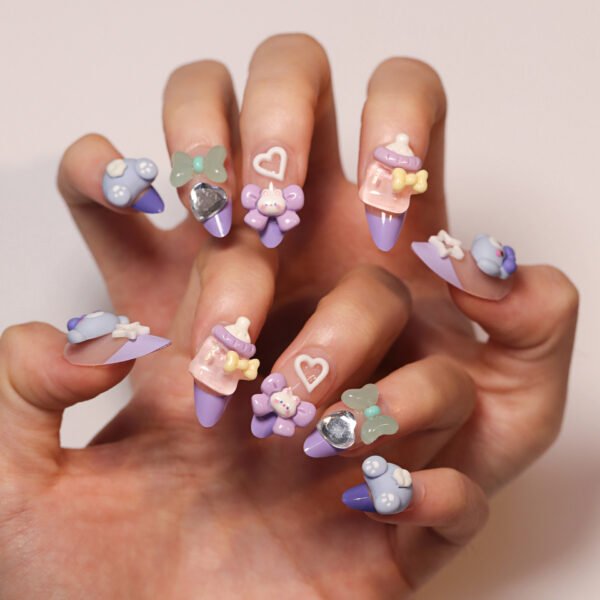 JP2799-Sweet Moments Sparkle: Reusable French Press-On Nails Adorned with 3D Elephants & More!
