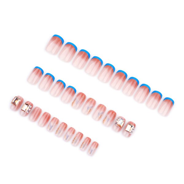 GN051-Stunning Blue French Tip Bejeweled Press On Nails | Disco Ball Glam in Minutes