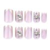 JP3428-Effortlessly Chic: Reusable Gold French Tip Nails with Heart Accent (No Salon Needed!)