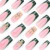 JP3521-Opulent French Press On Nails: Emerald Haze & Gothic Gold Crosses for Effortless Drama