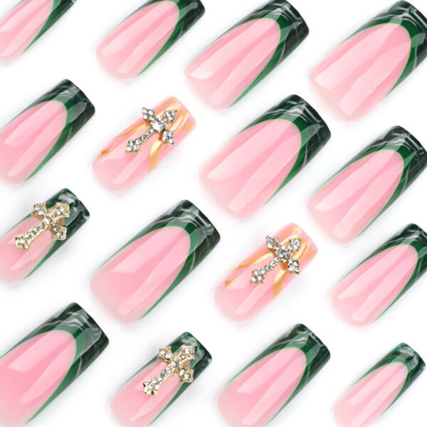 O1CN01QsHNCx2NGHuR09Sea_!!4234819935-0-cib JP3521-Opulent French Press On Nails: Emerald Haze & Gothic Gold Crosses for Effortless Drama