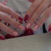 JL0666-​Luxury Bordeaux French Almond Press On Nails | 3D Velvet Rose Designs | Reusable Waterproof False Nail Kit​