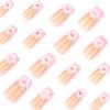 JP3878-French Tip Medium Square Fake Nails: Reusable Falsies with Pink 3D Floral Designs - Waterproof Press On Manicure Alternative for Instant Salon Style