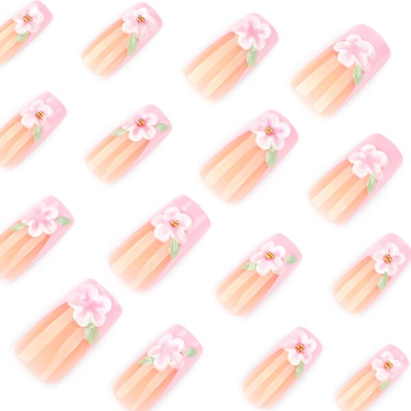 O1CN01RrsJkB2NGHziT3SdH_!!4234819935-0-cib JP3878-French Tip Medium Square Fake Nails: Reusable Falsies with Pink 3D Floral Designs - Waterproof Press On Manicure Alternative for Instant Salon Style