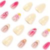 JP3902-Luxury French Medium Square Press On Nails - Reusable Pink Floral Manicure Set | Easy Fake Nails Salon Alternative