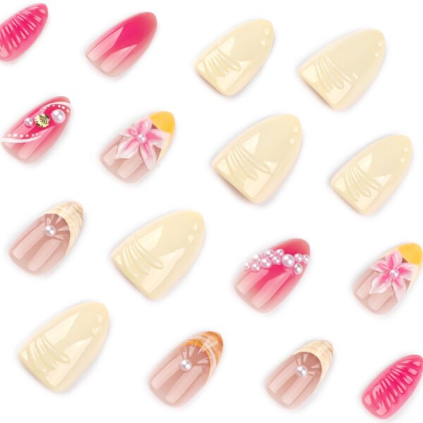 JP3902-Luxury French Medium Square Press On Nails - Reusable Pink Floral Manicure Set | Easy Fake Nails Salon Alternative