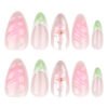 JP3846-​​Luxury Mint French Almond Press On Nails with Real 3D Botanicals | Crystal Accent Reusable Falsies Kit | Waterproof Salon-Grade Manicure Alternative​