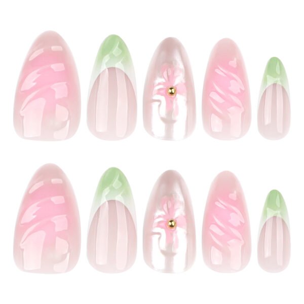 O1CN01V7FWgt2NGHxysJNec_!!4234819935-0-cib JP3846-Luxury Mint French Almond Press On Nails with Real 3D Botanicals | Crystal Accent Reusable Falsies Kit | Waterproof Salon-Grade Manicure Alternative