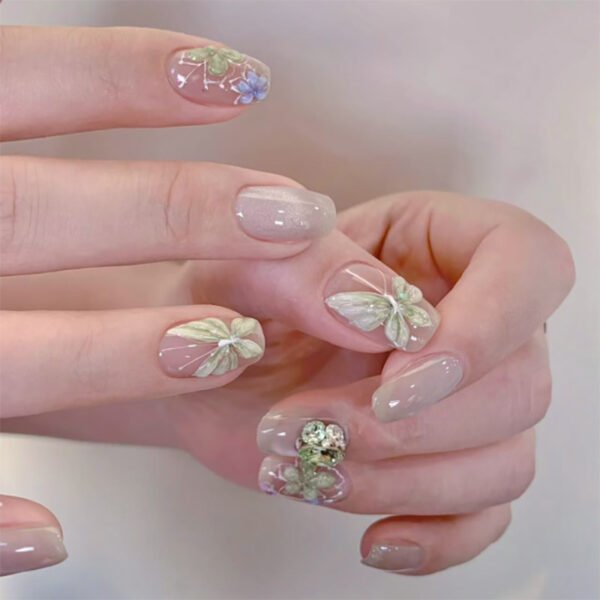 O1CN01VAJQac2NGHzk54h0Q_!!4234819935-0-cib JL0680-Designer Short Ballet Press On Nails with Real 3D Flowers | UV-Free Cat Eye Effect & Crystal Accents | Reusable Waterproof Manicure Set