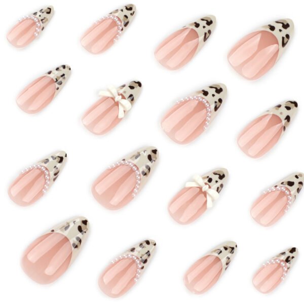 O1CN01VDe1y32NGHziWpU9x_!!4234819935-0-cib JP4057-Designer French Almond Press On Nails with Leopard Print & Pearl Accents | Reusable 3D Bow Falsies Kit | Waterproof Salon-Grade Manicure