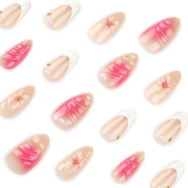 O1CN01VeahE62NGHzbpNvRY_!!4234819935-0-cib JP4022-Blush Bloom Elegance: Soft French Press Ons with 3D Flowers & Pearls