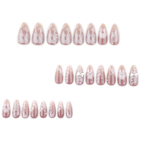 O1CN01VpaxVw2NGHzjRlhye_!!4234819935-0-cib JP3857-Designer Short Almond Press On Nails | Reusable Bridal Style Falsies | 3D Bow & Floral Waterproof Manicure