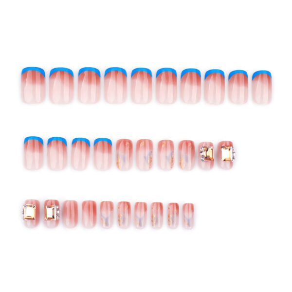 GN051-Stunning Blue French Tip Bejeweled Press On Nails | Disco Ball Glam in Minutes