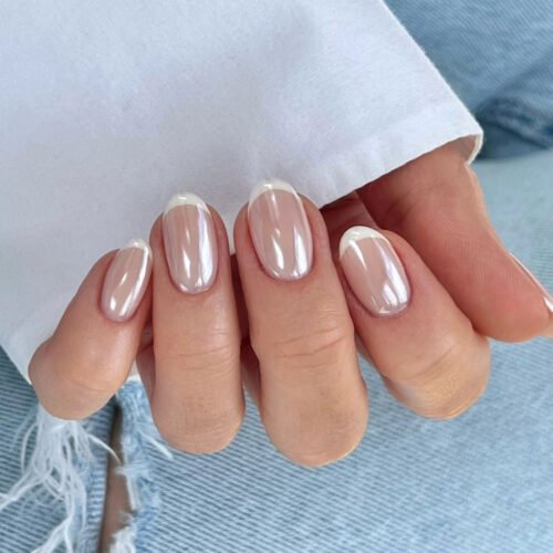 JP3496-Effortless Chic French Manicure: Luxury Press-Ons That Last ✨ (Classic White Tip, 30-Piece Set)