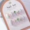 JL0680-Designer Short Ballet Press On Nails with Real 3D Flowers | UV-Free Cat Eye Effect & Crystal Accents | Reusable Waterproof Manicure Set​