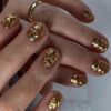 JP3382-Instant Golden Glam: Reusable 3D Gold Foil French Short Press-Ons 💫
