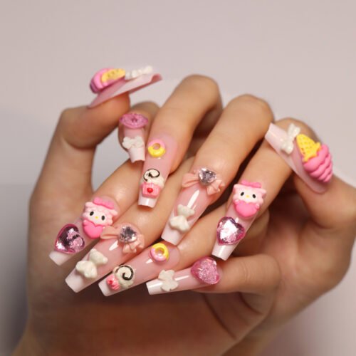 JP2800-Sweet Tooth Dreams: Reusable Ice Cream Cone French Press-On Nails!