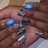 JP3507-Dive into Ocean Luxury: Reusable Wave French Tips with Shimmering Stars (Salon-Worthy & Waterproof!)