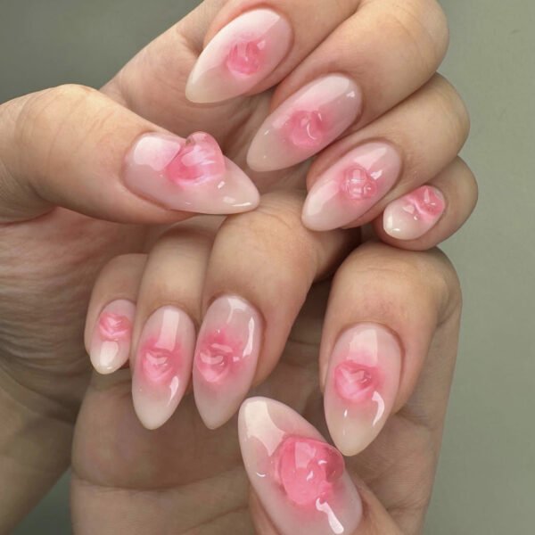 JP3577-Elevate Your Style Effortlessly: Reusable French Press On Nails w/ Peach Hearts ✨💅