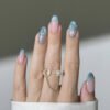 JP3904-Liquid Ribbon Nails: French Tips with 3D Waves & Cat Eye Shine