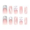 JP3429-Instant Sweet Elegance: 3D Bow French Press-On Nails w/Silver Tips (Pink Perfection!) 🎀💗