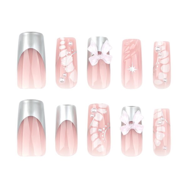 O1CN01f44II22NGHtzcKDhl_!!4234819935-0-cib JP3429-Instant Sweet Elegance: 3D Bow French Press-On Nails w/Silver Tips (Pink Perfection!) 🎀💗