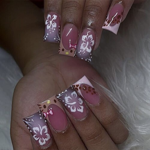 JP3519-Whisker Chic: Short Square Cat French Tips - Playfully Polished ✨