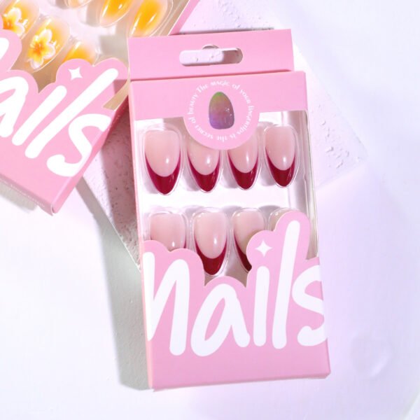 JL0666-​Luxury Bordeaux French Almond Press On Nails | 3D Velvet Rose Designs | Reusable Waterproof False Nail Kit​