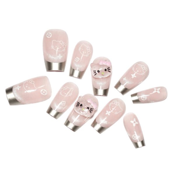 O1CN01hkwE1j2NGHv1EVGM0_!!4234819935-0-cib SP168-Silvery Sparkle Magic: Cat Eye French Tips With Hello Kitty Charm - Instantly Glam ✨