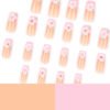 JP3878-French Tip Medium Square Fake Nails: Reusable Falsies with Pink 3D Floral Designs - Waterproof Press On Manicure Alternative for Instant Salon Style