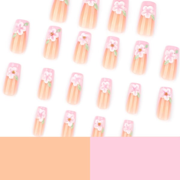 O1CN01iGC9QL2NGHzk6bghh_!!4234819935-0-cib JP3878-French Tip Medium Square Fake Nails: Reusable Falsies with Pink 3D Floral Designs - Waterproof Press On Manicure Alternative for Instant Salon Style