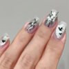 SP170-Eternal Bamboo: Reusable Cat Eye French Press-Ons with Hand-Painted Leaf Art