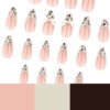 JP4057-Designer French Almond Press On Nails with Leopard Print & Pearl Accents | Reusable 3D Bow Falsies Kit | Waterproof Salon-Grade Manicure​
