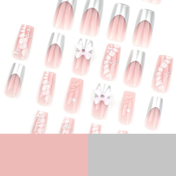 O1CN01jCvIAR2NGHtyzvtVM_!!4234819935-0-cib JP3429-Instant Sweet Elegance: 3D Bow French Press-On Nails w/Silver Tips (Pink Perfection!) 🎀💗