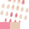 JP4022-Blush Bloom Elegance: Soft French Press Ons with 3D Flowers & Pearls