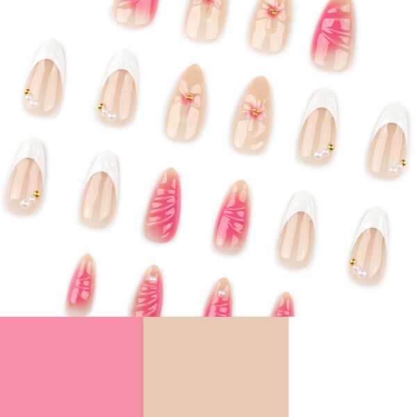 O1CN01jtVjP82NGHzauykl0_!!4234819935-0-cib JP4022-Blush Bloom Elegance: Soft French Press Ons with 3D Flowers & Pearls