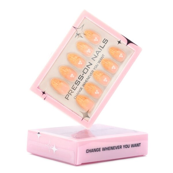 GD14-Upgrade Your Elegance: Salon-Worthy Orange Pearl French Tips (Reusable + Full Set!)