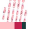 JP3534-Strawberry Dream: Pink French Tips with Pearl Accents & Bow Charm - Sweetly Sophisticated 💕