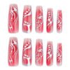 JP3544-Winter’s Muse: Statement French Press-On Nails in Crimson Ombré & Silver Art Deco Stripe