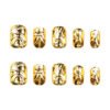 JP3382-Instant Golden Glam: Reusable 3D Gold Foil French Short Press-Ons 💫