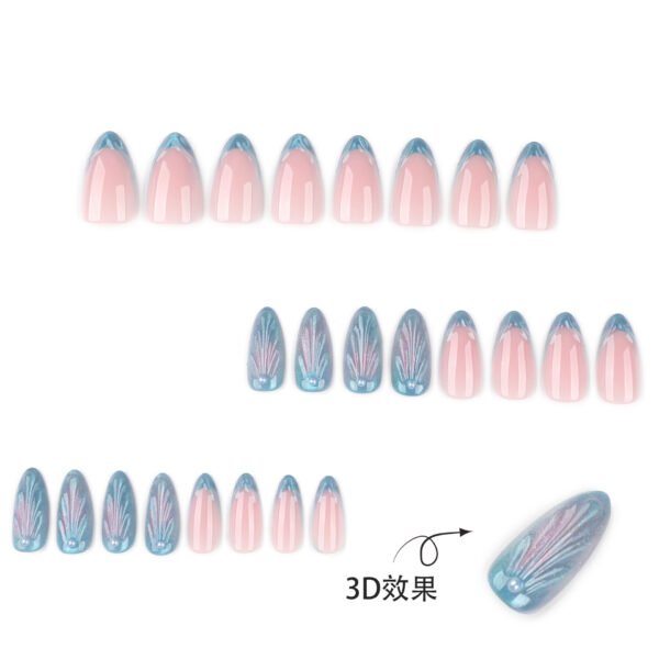 JP3904-Liquid Ribbon Nails: French Tips with 3D Waves & Cat Eye Shine