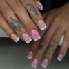 JP3513-Petite Floral Bliss: Reusable Blush French Nails with 3D Pearl Blossoms
