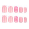 JP3513-Petite Floral Bliss: Reusable Blush French Nails with 3D Pearl Blossoms